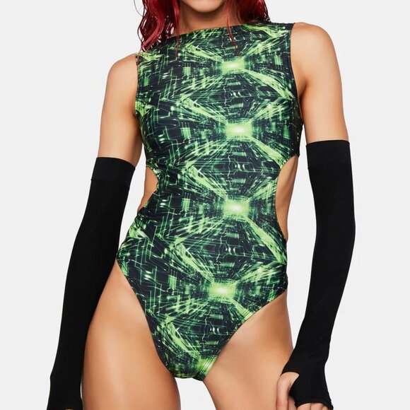The Lyte Couture Dolls Kill Cyber Grid Cut Out Bodysuit Large - Picture 3 of 7